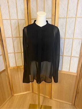 Banana Republic Black Sheer Pleated Button-Front Blouse